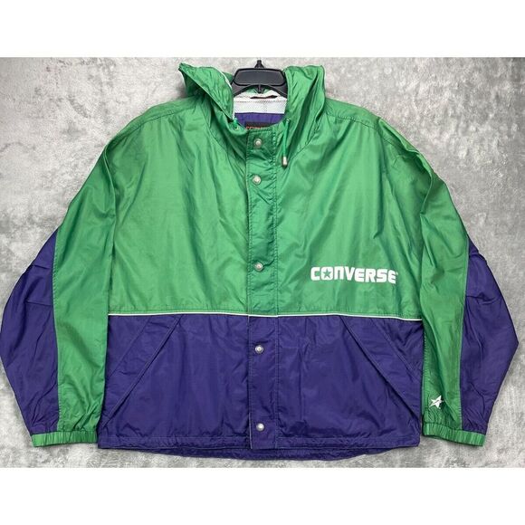VTG Converse USA Olympics Green Windbreaker‎ Hoodie XL Extra Large - Picture 1 of 8
